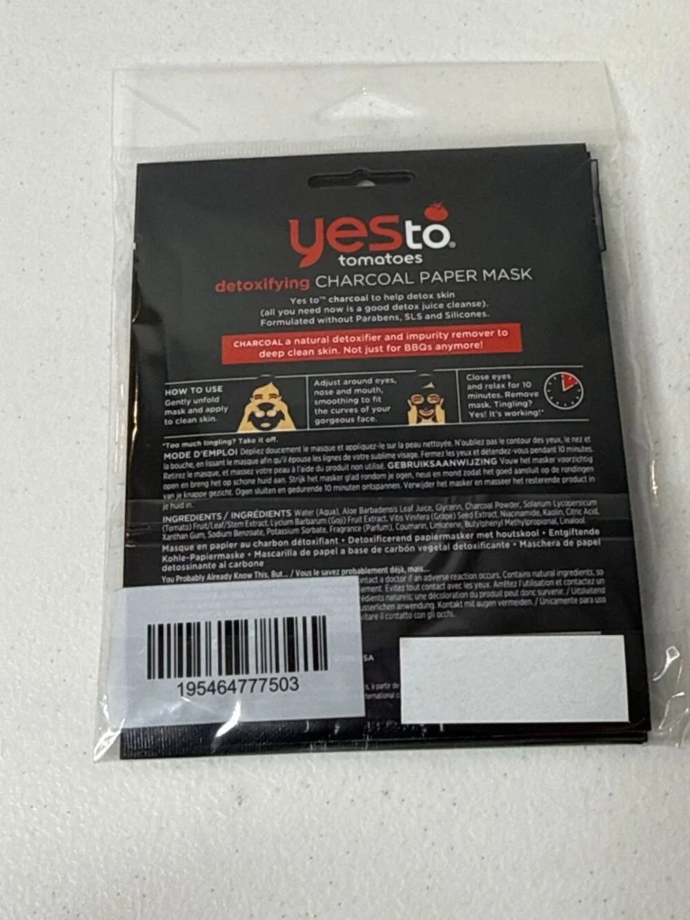 Yes To Tomatoes Detoxifying Charcoal Paper Face Masks 4 Pack New